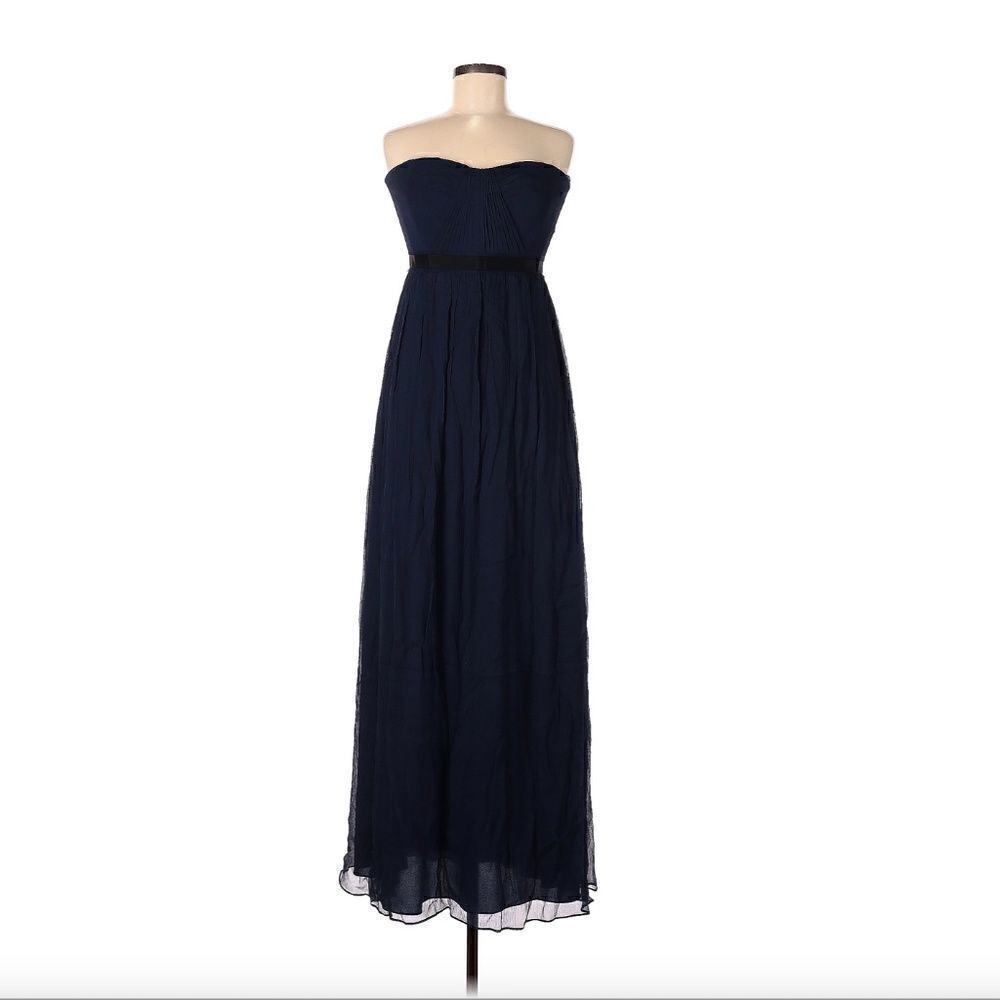 BCBGMaxazria 100% silk solid blue strapless gown 8